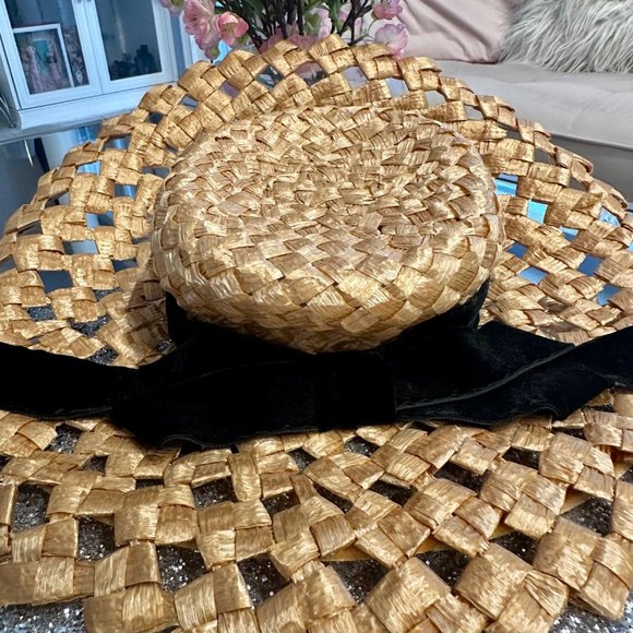 Vintage Hat Tan Cello Weave Wide Brim High Crown 1960 Style Mr John Sophisticate